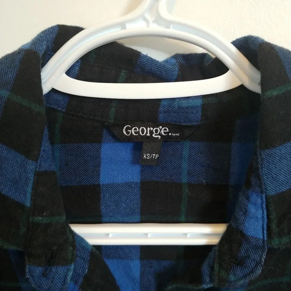 George Blue &  Black Plaid Flannel Top, XS - Picture 6 of 6